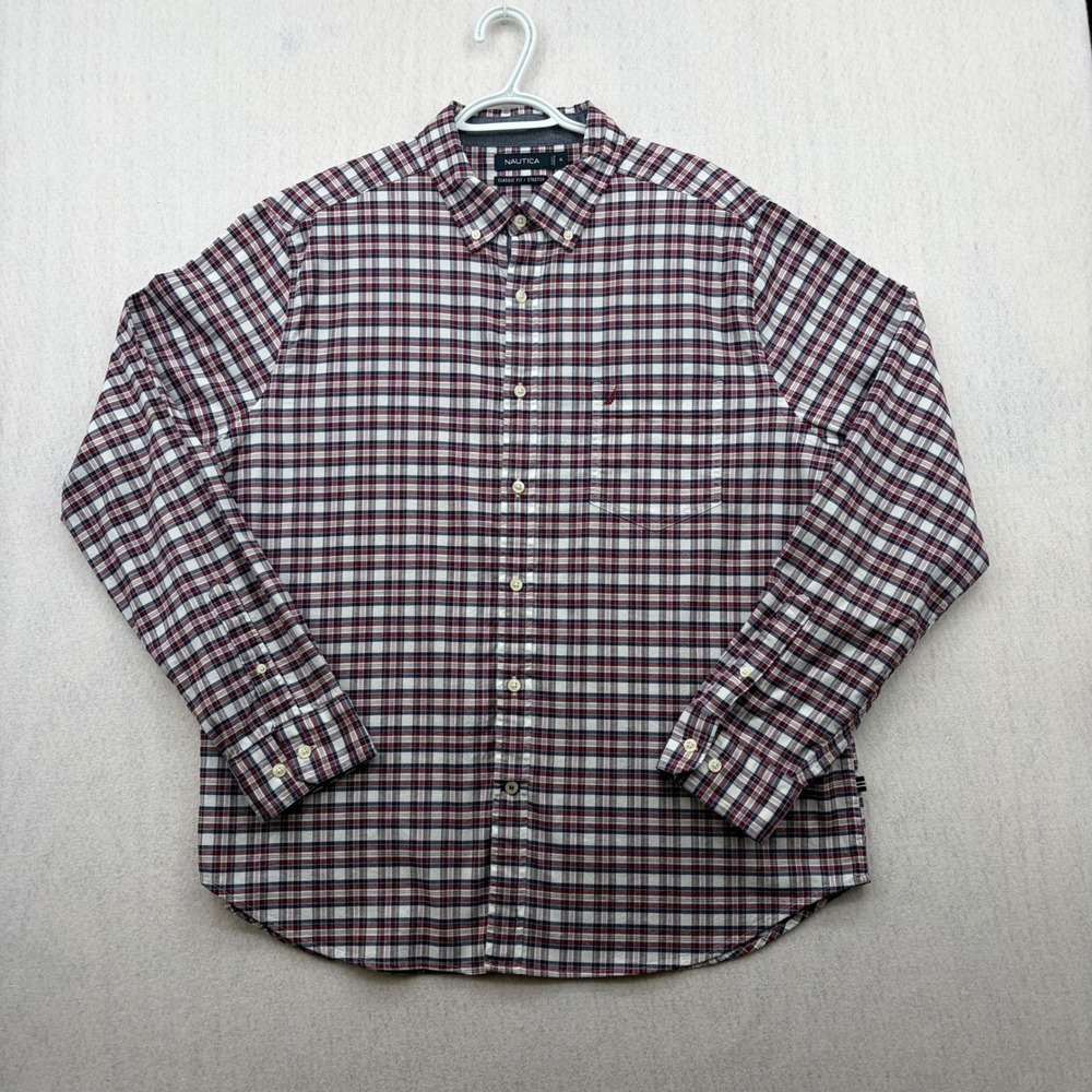 Nautica Mens XL Classic Fit Stretch Plaid Button Down Shirt Barolo W83606 NEW